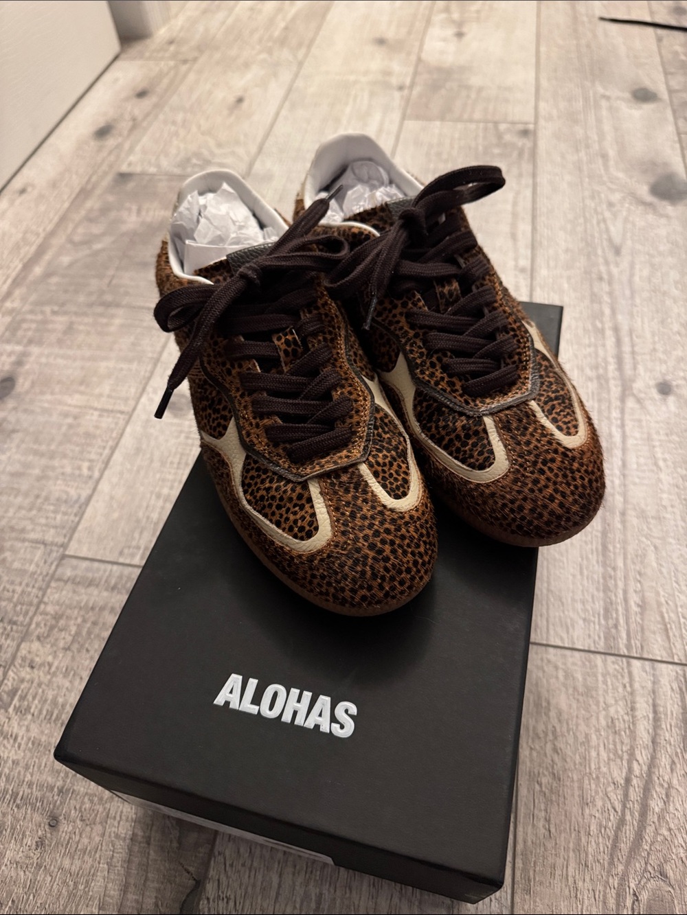 ALOHAS Brown Leopard Print Sneakers with Cream Accents
